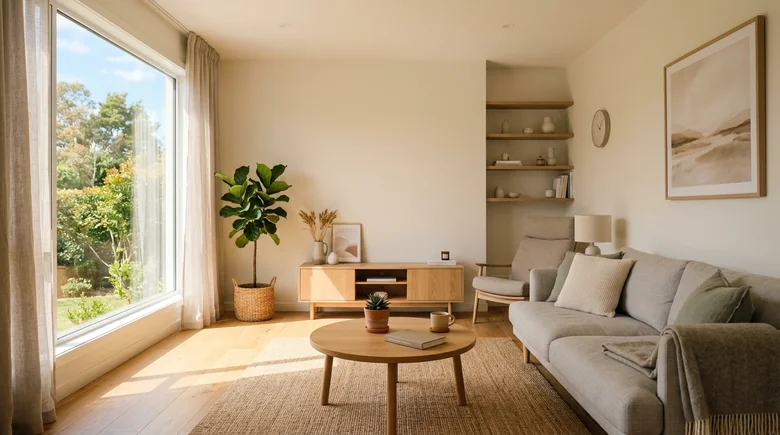A peaceful and organized living room
