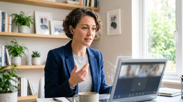 Professional communicating carefully on a video call