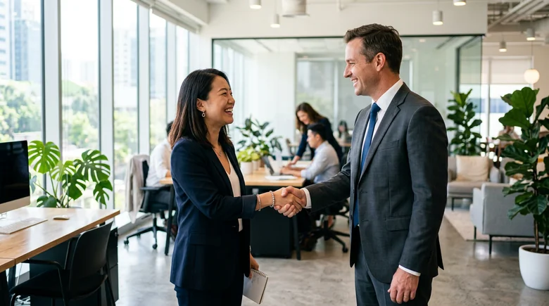 Two people meeting and projecting positive energy