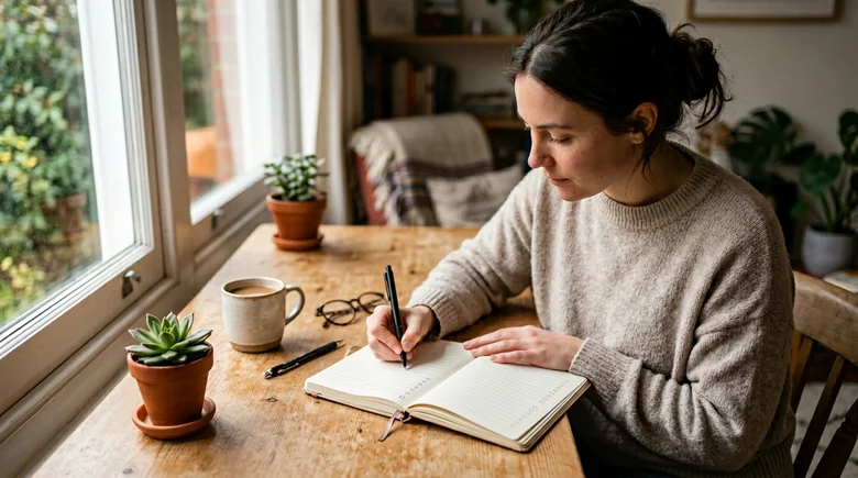 Person taking notes on their daily energy levels